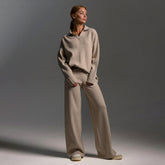 Knitted Set Autumn Winter Sweater Set Polo Neck Knitted Pullover + Wide Leg Long Pants Two-Piece Suit